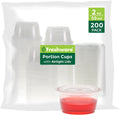 Plastic Portion Cups with Lids [2 Ounce, 200 Sets] Disposable Plastic Cups for Meal Prep, Salad Dressing, Jellos Shot