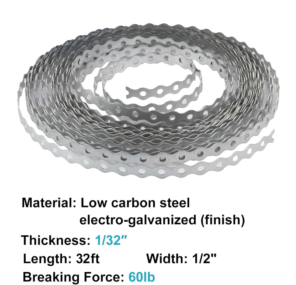 32 ft Perforated Metal Pipe Hanger Strap with Hole, 1/2" W Coil Strapping