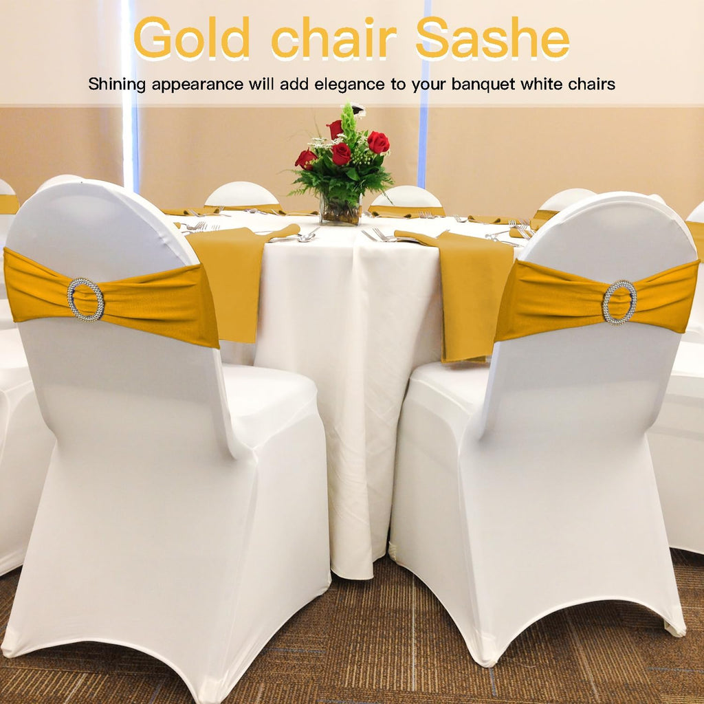 100PCS Spandex Stretch Chair Sashes Bows Elastic Chair Cover Bands Ties with Buckle Slider for Wedding Party