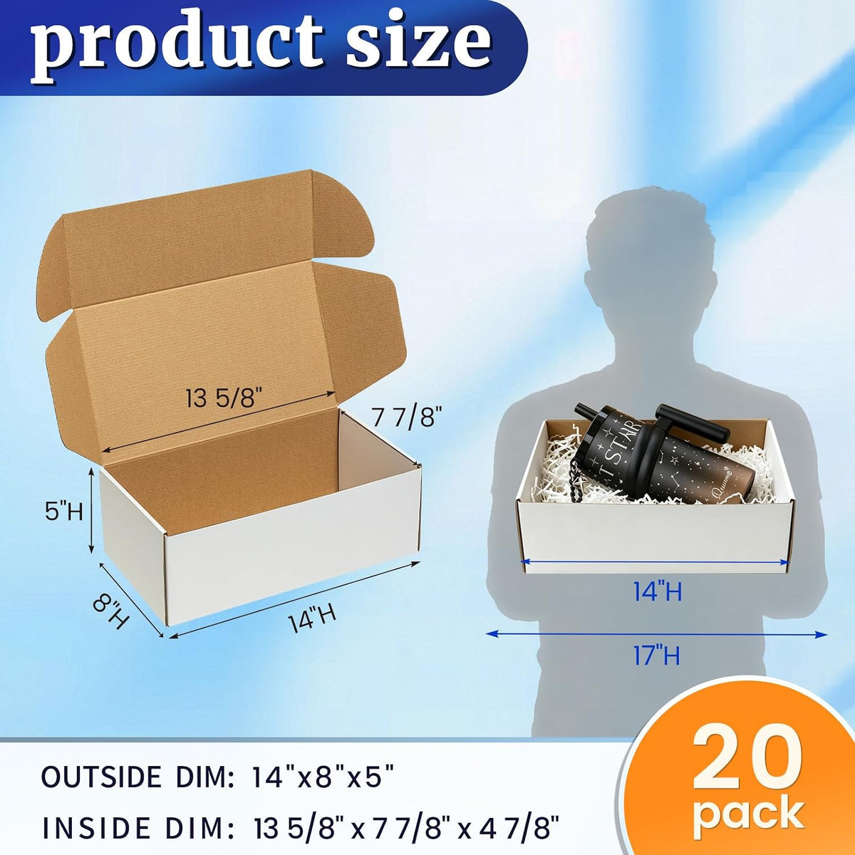 14x8x5" Shipping Boxes 20 Pack White Corrugated Cardboard Box