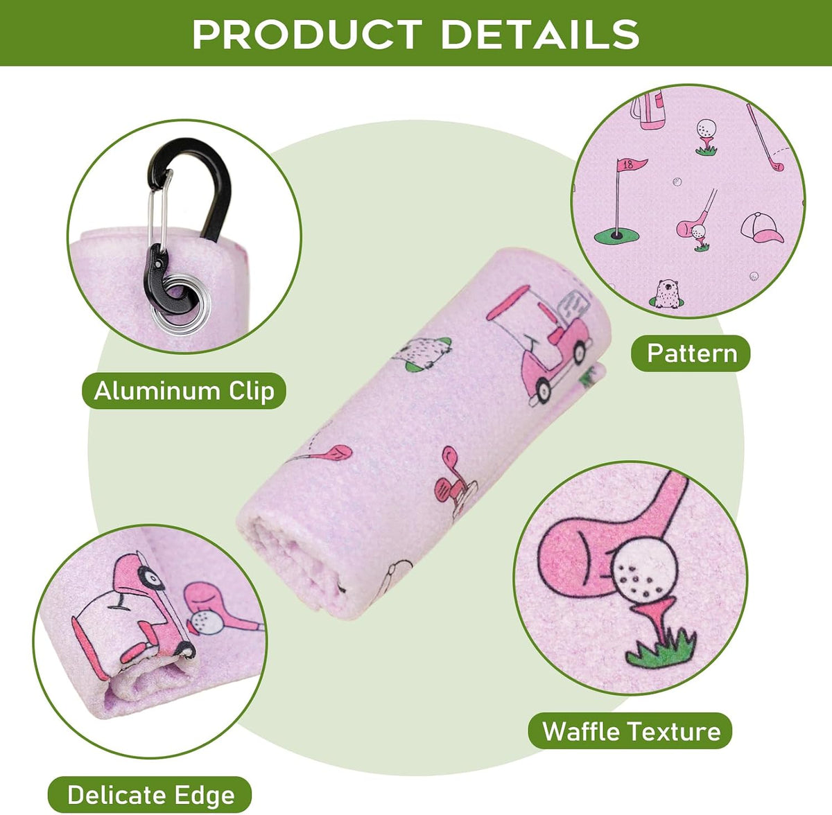 Golf Towel Funny Pink Golf Towels for Golf Bags for Men Women with Clip Carabiner,Microfiber Waffle Pattern Disc Golf