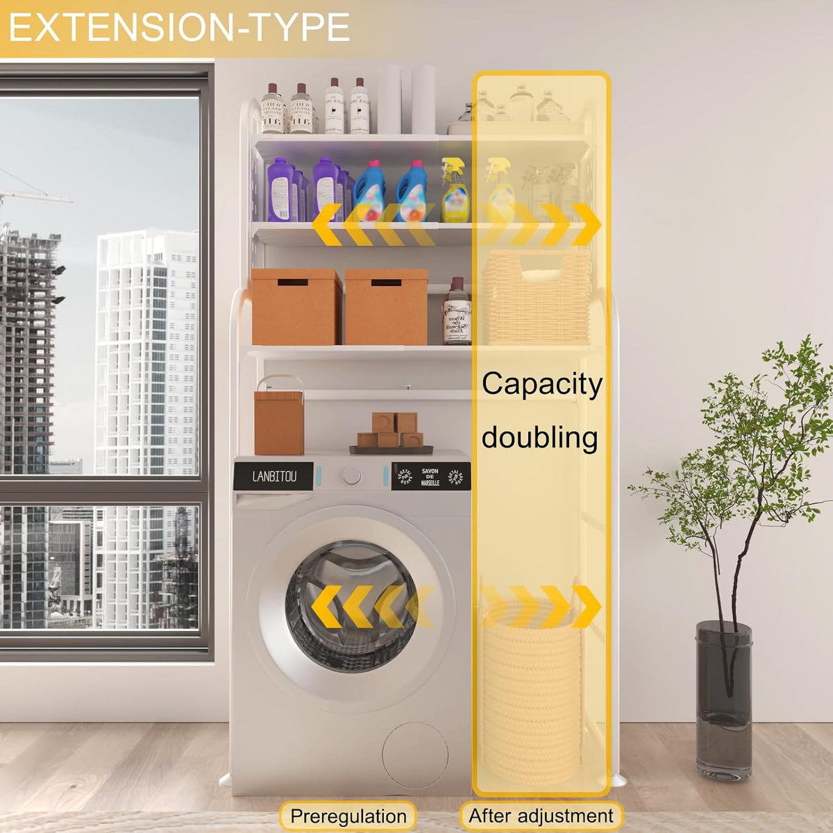 Adjustable Laundry Organizer Shelf over the Washer and Dryer Storage Shelf