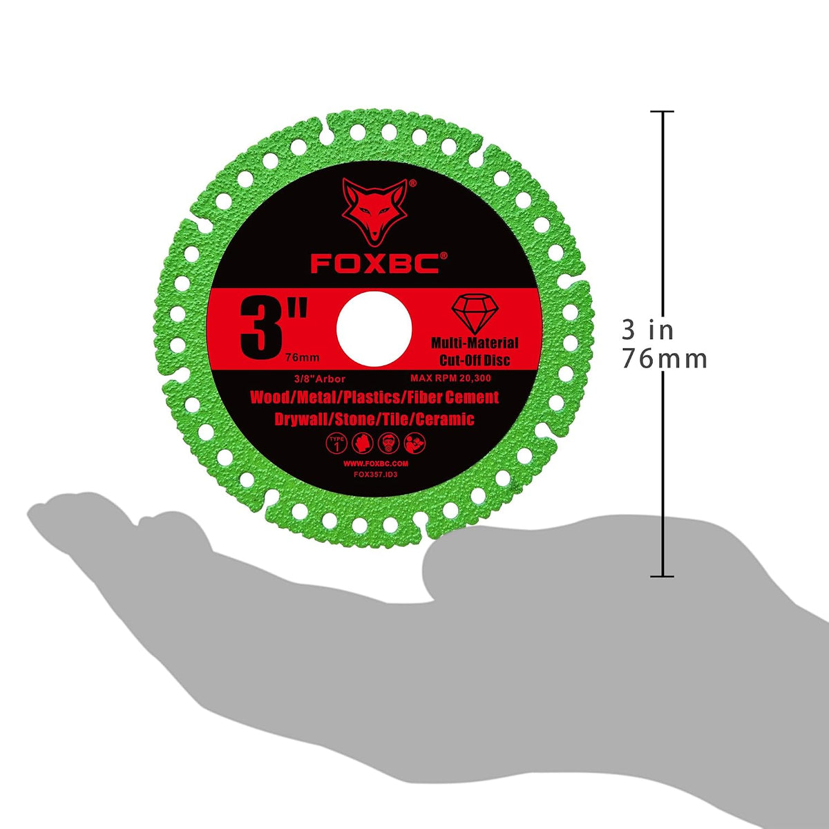 FOXBC 3 Inch Diamond Cut-Off Wheel Disc, Multi-Material Saw Blades - 3 Pack