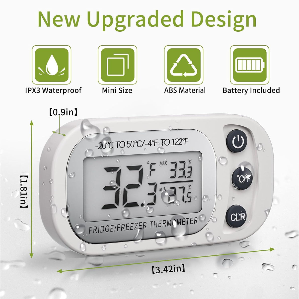 Digital Frigerator Thermometer 2 Pack, Waterproof Fridge and Freezer Thermometer, Fridge Temperature Monitor with
