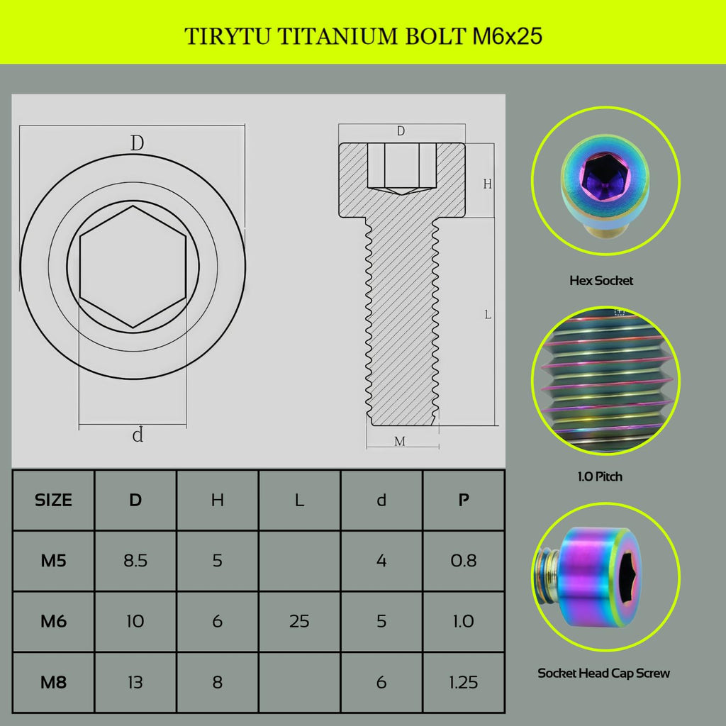 TIRYTU M6x25 Titanium Bolts Hex Socket Cap Screw, Colorful, 4PC