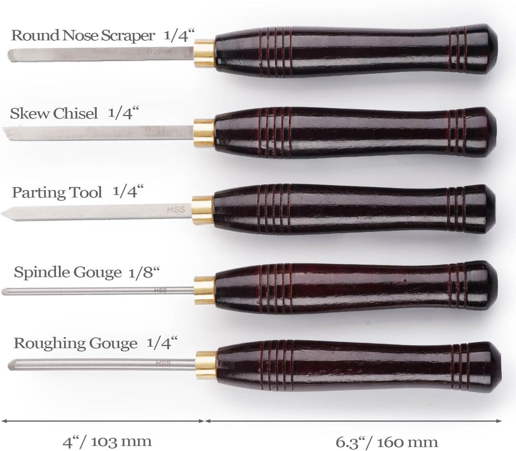 Woodworking HSS Wood Turning Tools Lathe Chisel Set of 5 pcs Mini with Wooden Box, Ideal for Pen Turning and Small