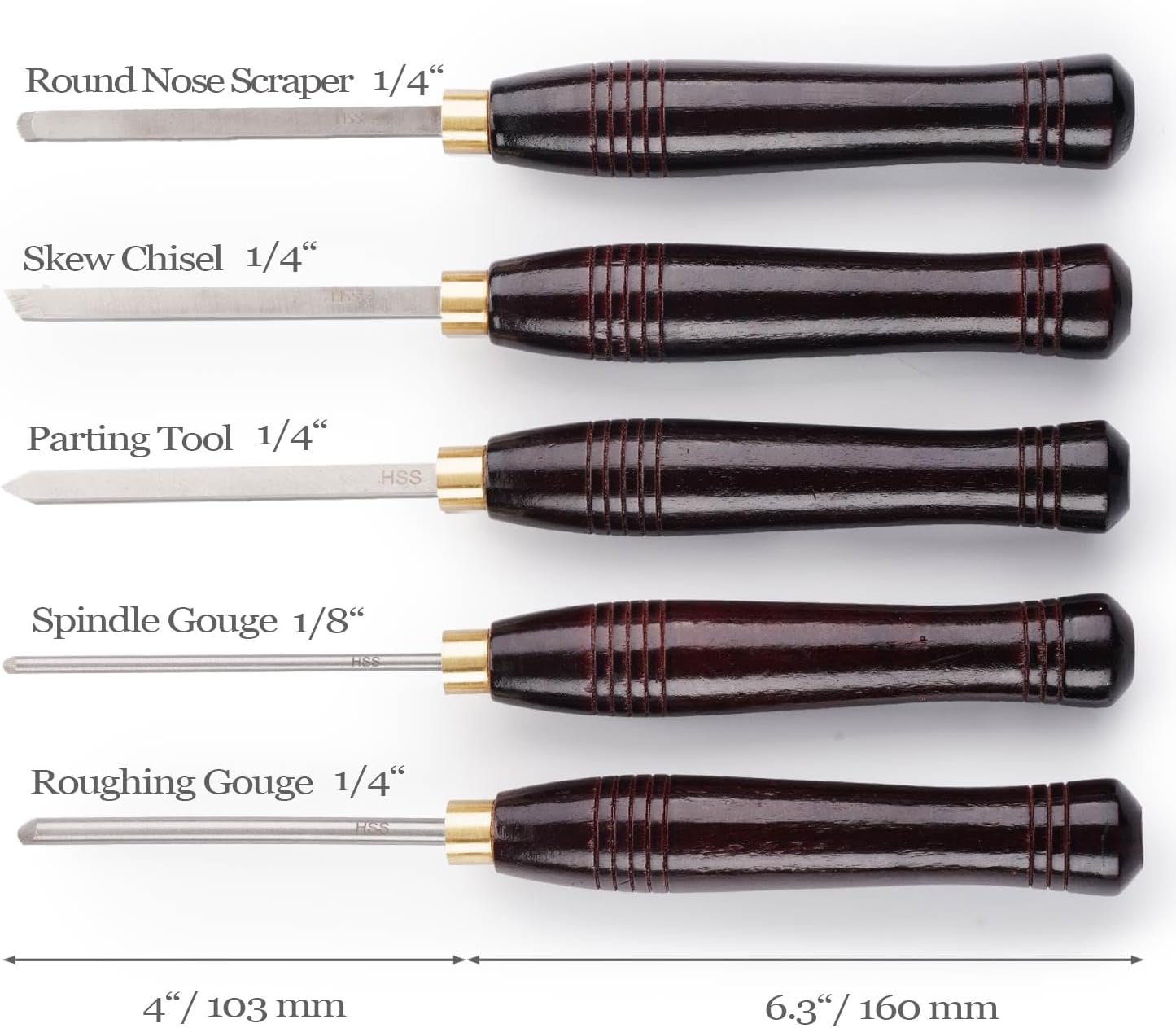 Woodworking HSS Wood Turning Tools Lathe Chisel Set of 5 pcs Mini with Wooden Box, Ideal for Pen Turning and Small