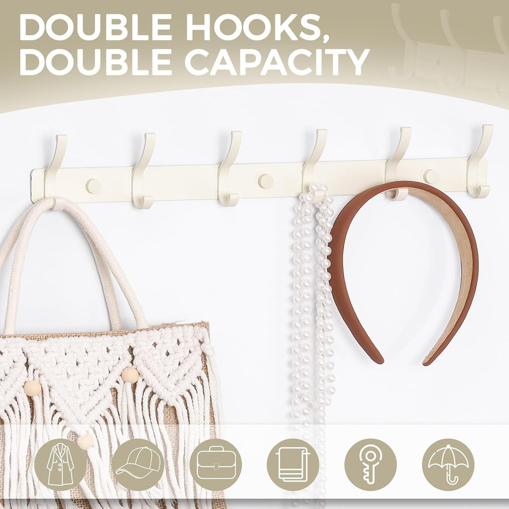 Coat Rack Wall Mount, 2 Pack Coat Hooks Hanger Wall Double Hook Rack Rail Towel Hat Rack Entryway Bathroom Hanger