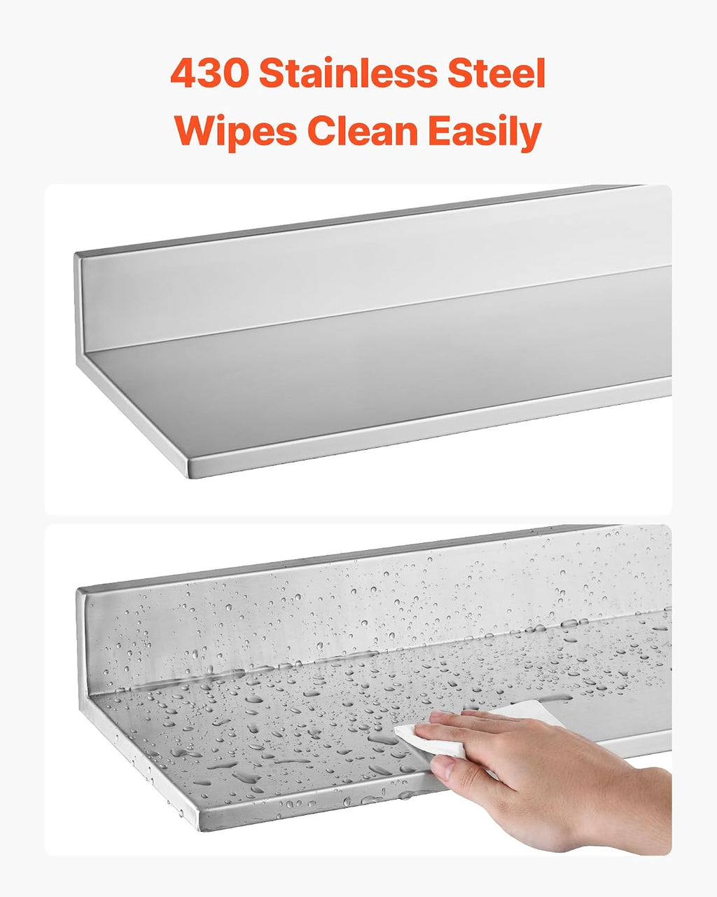 Stainless Steel Shelf 8.6" x 36" 2-Pack Wall Mount Floating Shelf