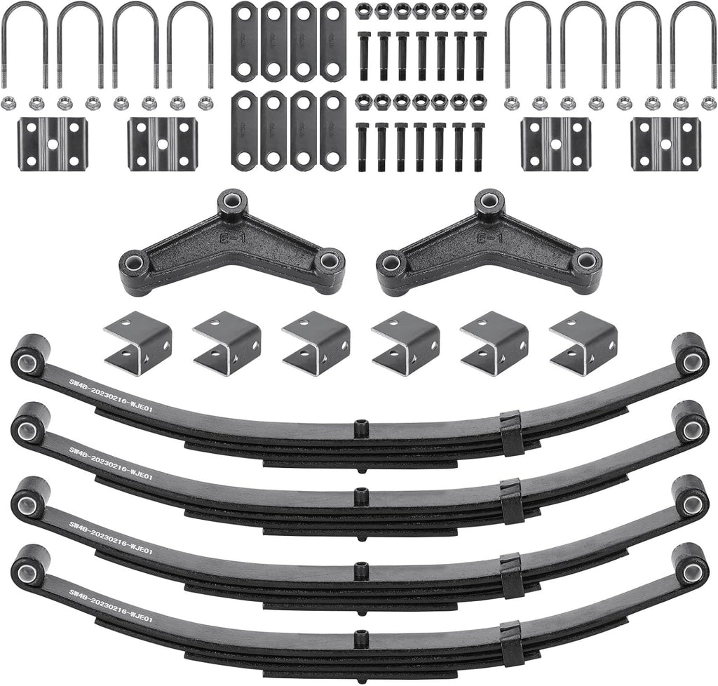 25-1/4" 4-Leaf 1750lb Capacity Double Eye Spring for 3500lb Trailer Axle & U-Bolt & Tandem Hanger Kit, 1.75" Width