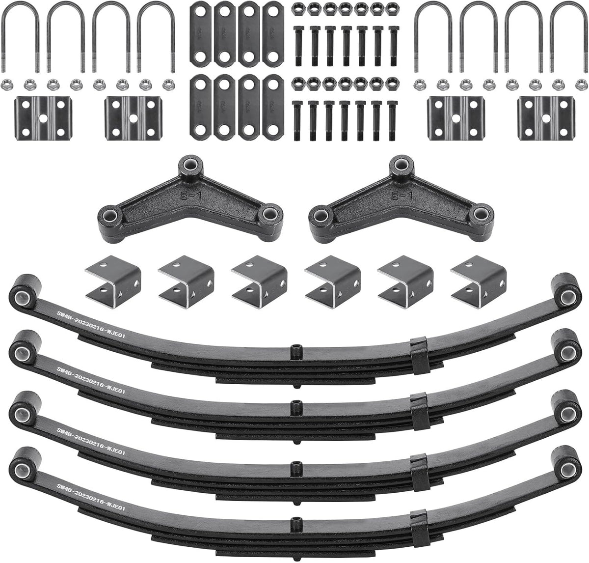 25-1/4" 4-Leaf 1750lb Capacity Double Eye Spring for 3500lb Trailer Axle & U-Bolt & Tandem Hanger Kit, 1.75" Width