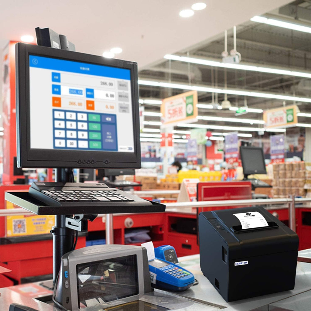 POS Printer, 80mm USB Thermal Receipt Printer, Restaurant Kitchen Printer with Auto Cutter Support Cash Drawer,USB