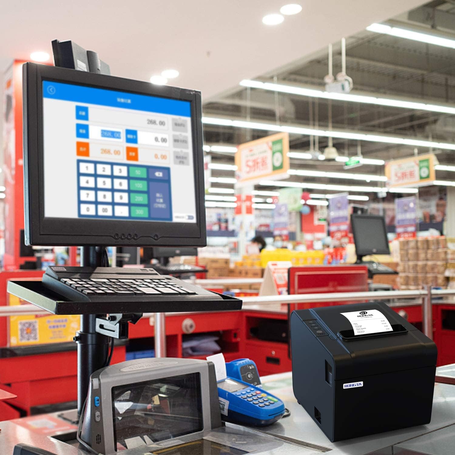 POS Printer, 80mm USB Thermal Receipt Printer, Restaurant Kitchen Printer with Auto Cutter Support Cash Drawer,USB