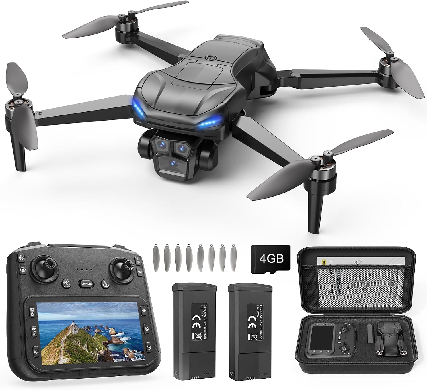 GPS Drone with 4K Camera for Adults, RC Foldable Quadcopter with 4.5” HD Screen Controller, Brushless Motor, GPS Auto