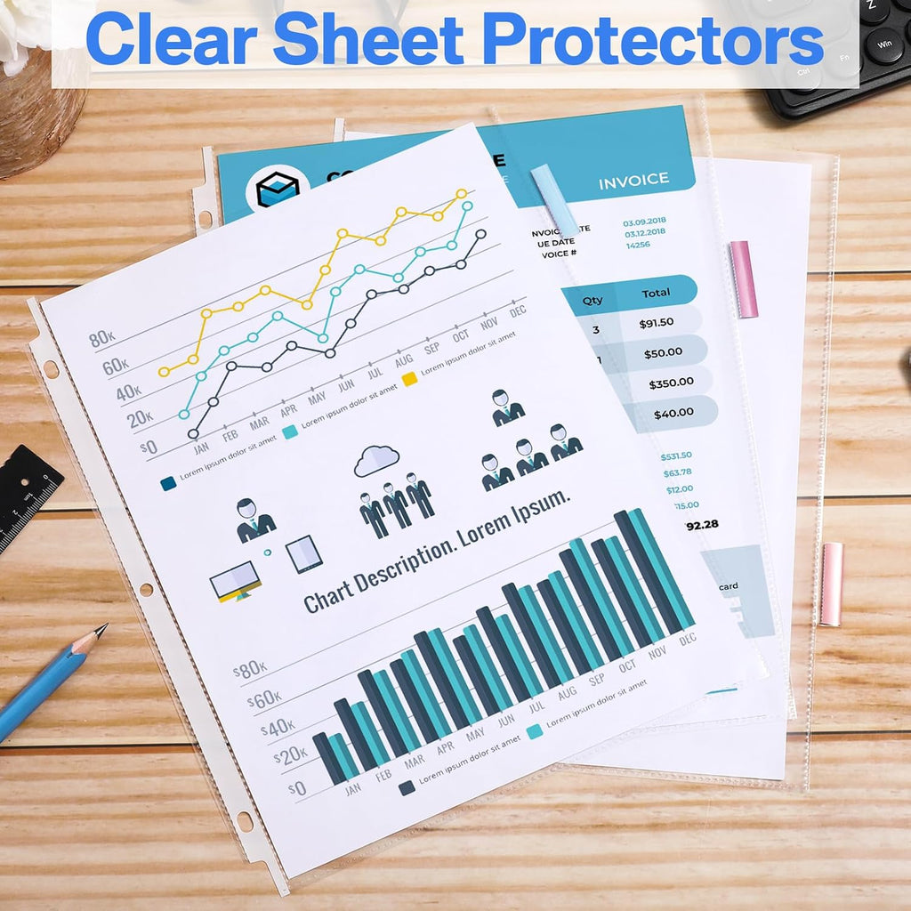 6 Set of 48 Pack Clear Sheet Protectors with 8 Tab Dividers for 3 Ring Binder, Letter Size 8.5 x 11 Plastic Page