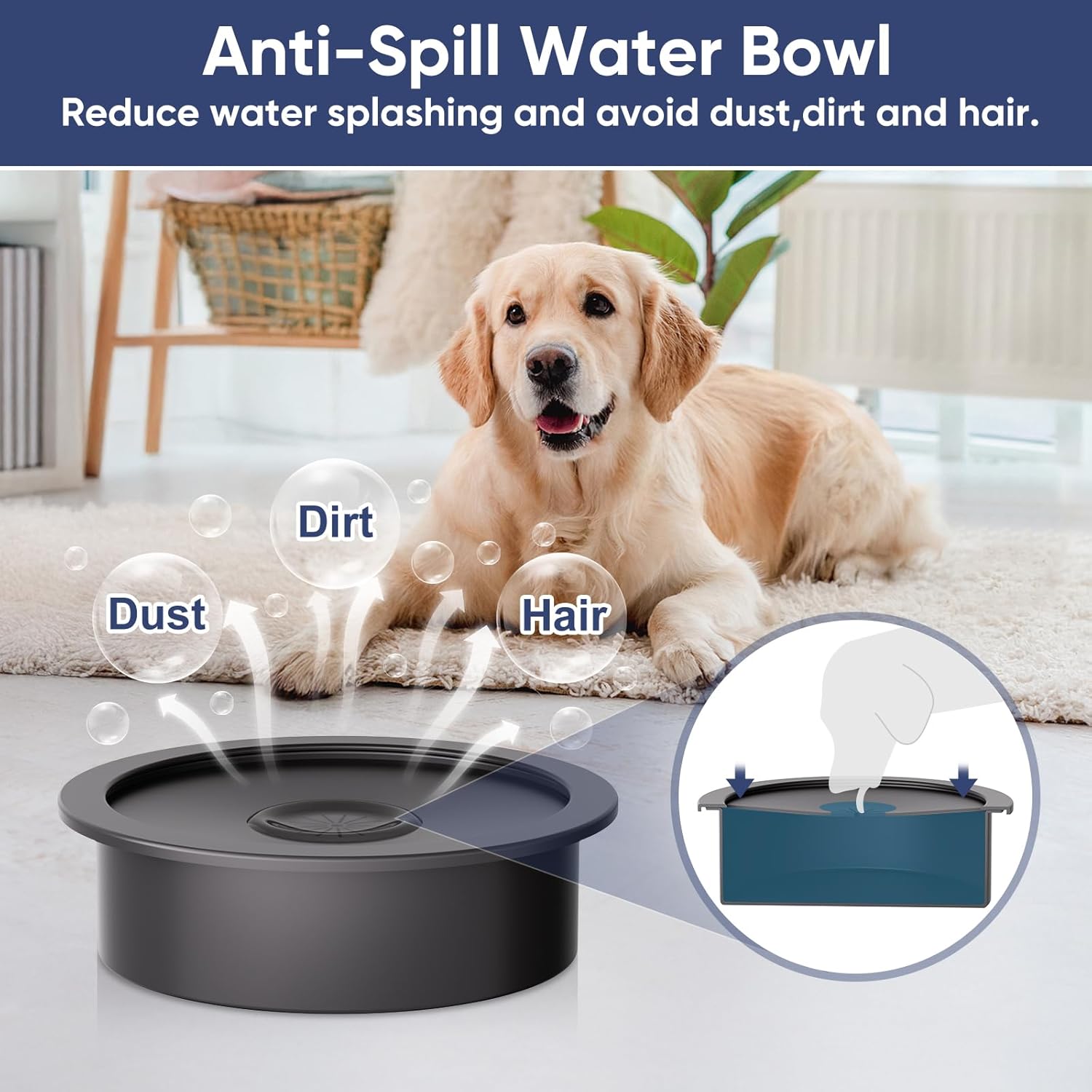 Slow Feeder Dog Bowl Stand - Elevated Dog Food and Water Bowl Set for Large Medium Sized, 5 Heights Adjustable
