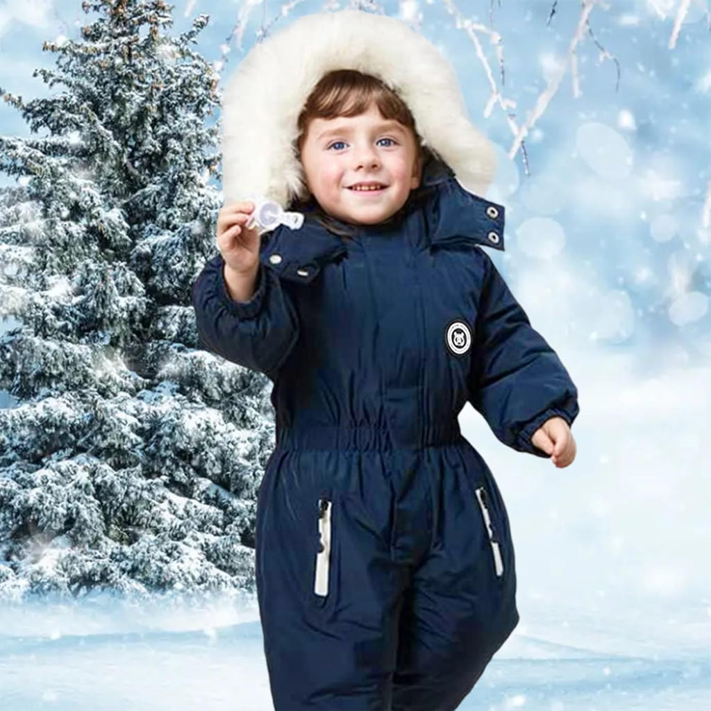 Toddler Snowsuit Baby Boys Girls One Piece Winter Outfit Infant Ski Suit Thick Fleece Coat Hoodies 2T-5T Warm Jumpsuit