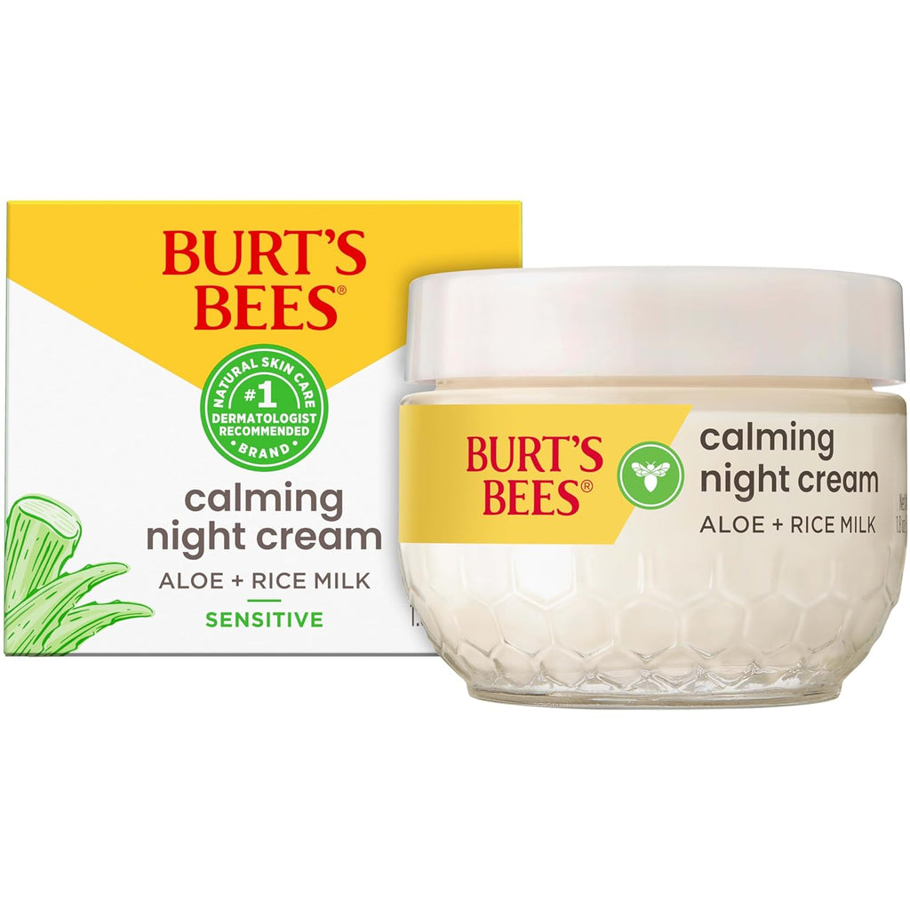 Calming Night Cream, With Aloe and Rice Milk, Face Moisturizer For Sensitive Skin Infuses Skin With Moisture While