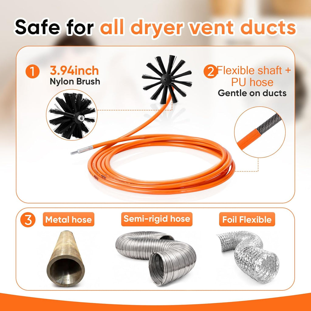 17FT One-Piece Flexible Shaft Dryer Vent Cleaner Kit