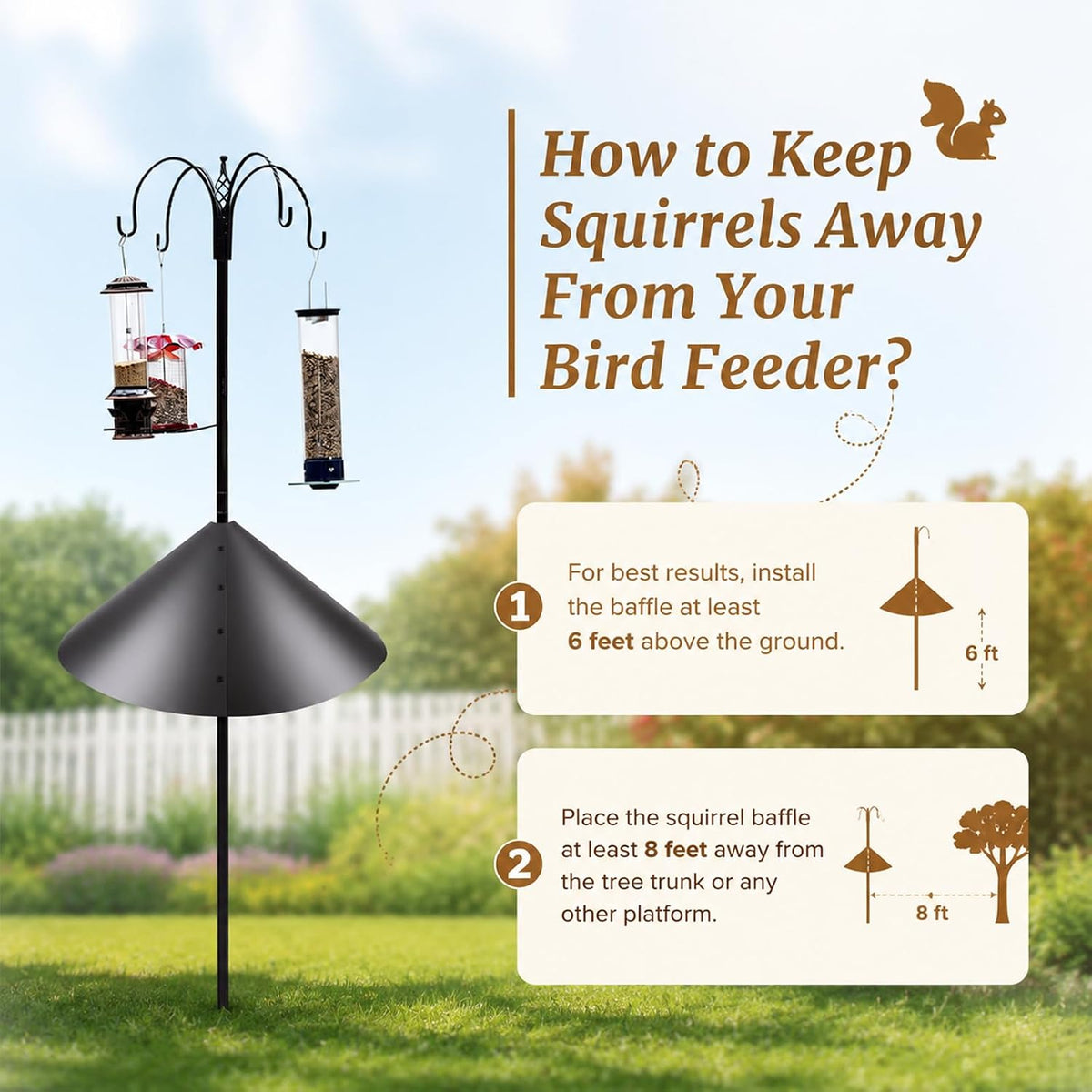 19 Inch Squirrel Baffle, Large Squirrel Proof Cone Guard Blocker, Outdoor Pole Mount Squirrel Deterrent for Bird