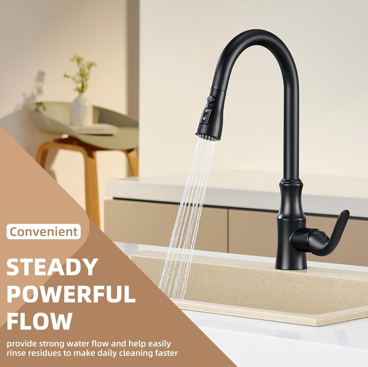 Kitchen Faucet Head, Sink Sprayer Replacement, Matte Black