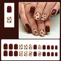 Fall Brown Press On Nails Short Square Fake Nails Autumn Floral False Nails