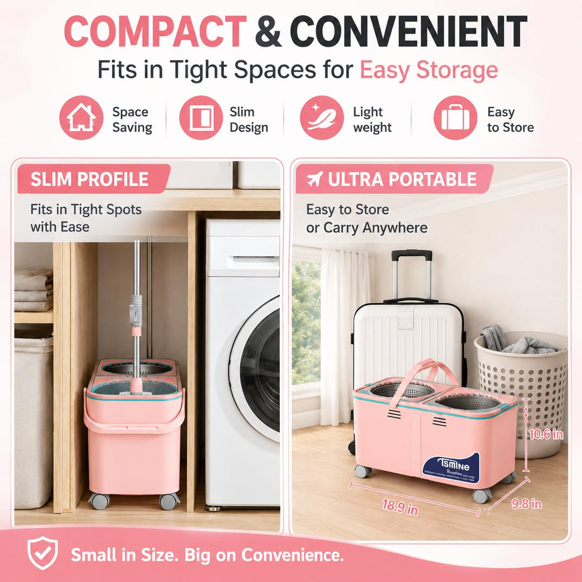Easy-Use Gen 2 Mop Bucket, Clean/Dirty Water Separation, Pink
