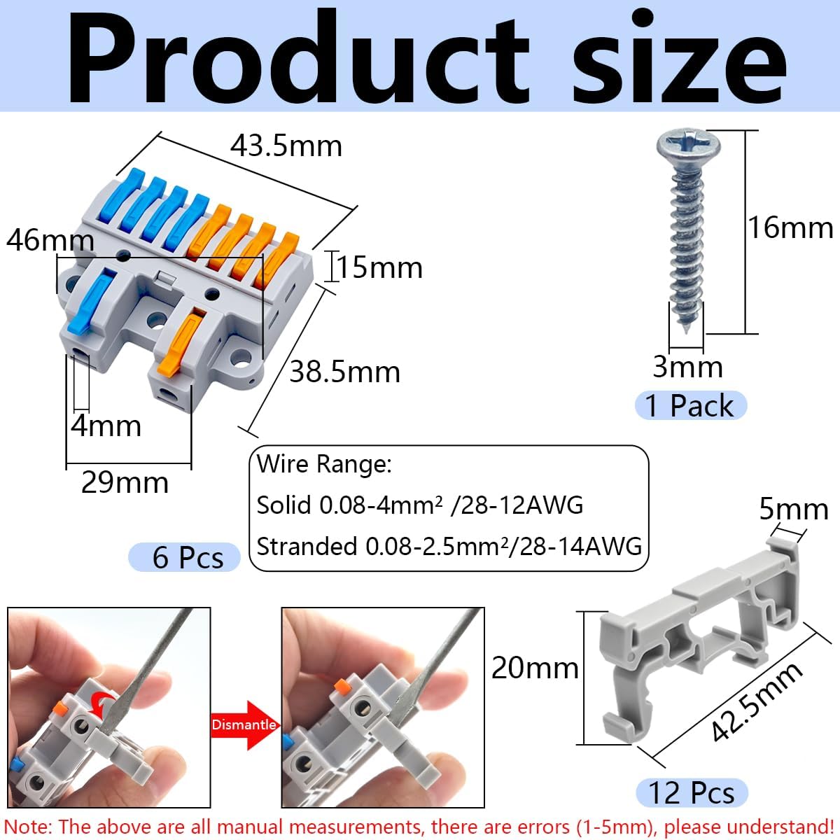 CESFONJER 2-in-8-out Compact Terminal Blocks (6 Sets), Lever Wire Splicing Connectors, 2 Input 8 Output, DIN Rail & Screw Fix, 28-12AWG, Includes Mounts & Screws