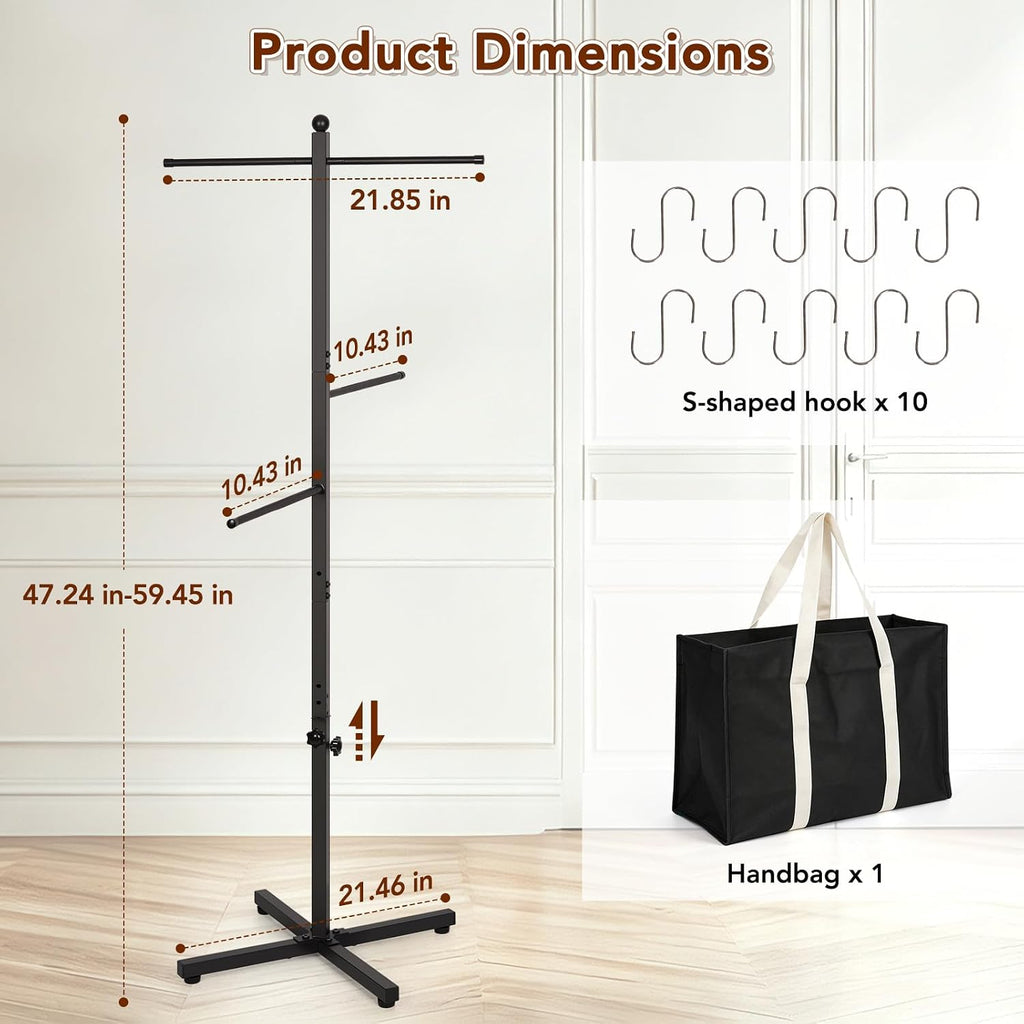 Adjustable Height Shopping Bag Rack, 48-60 Inch, Black