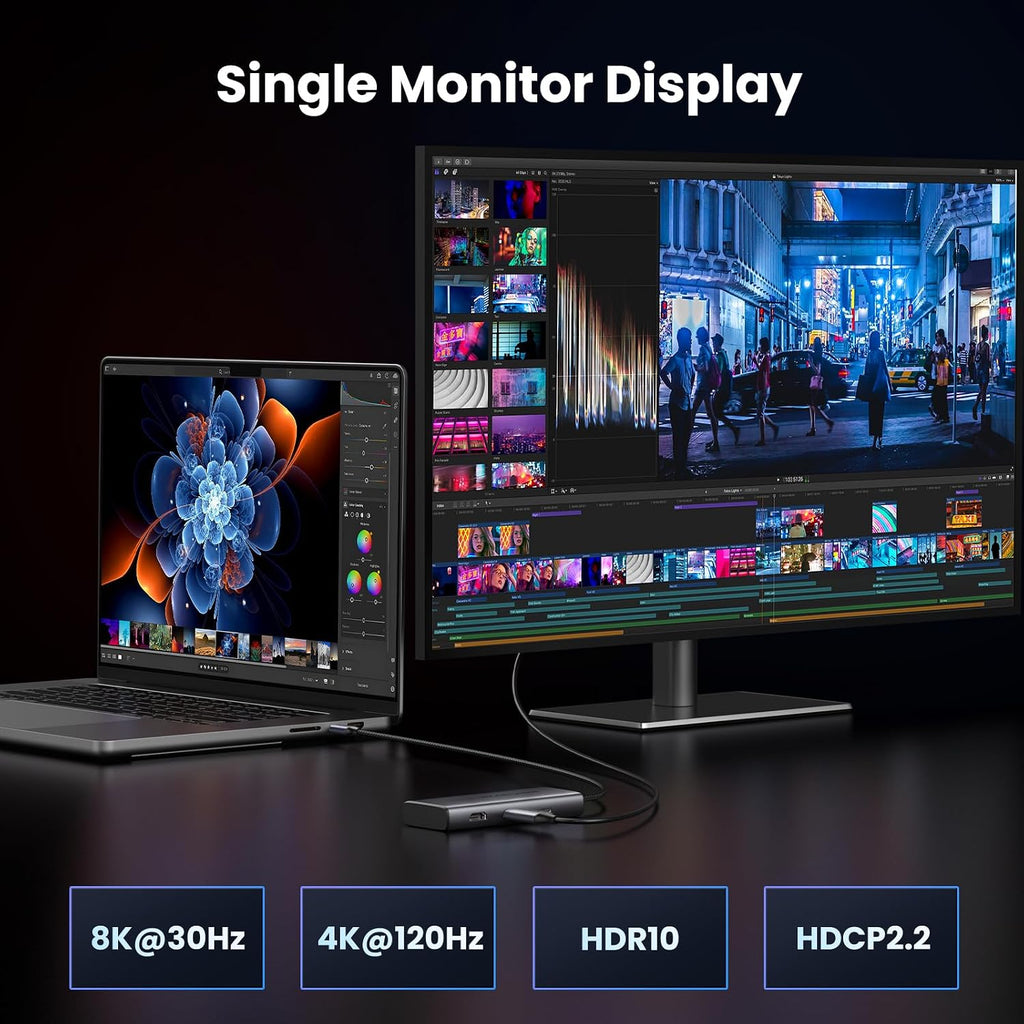 USB C Docking Station Dual Monitor 4K@60Hz, 6-in-1 Dock with 2xHDMI | Single 8K@30Hz, 100W PD, 2x5Gbps USB-A &
