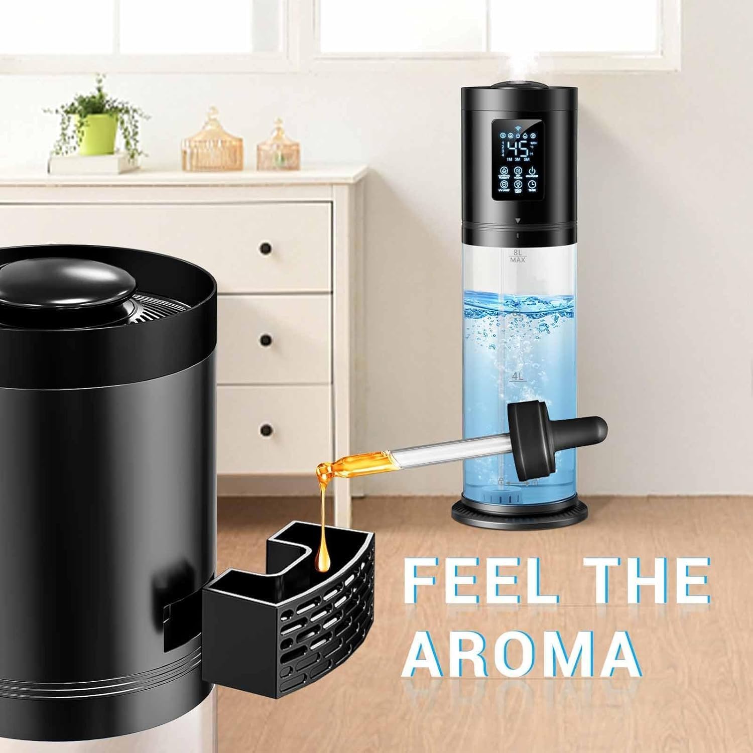 Humidifiers for Bedroom Large Room, 4 Levels Cool Mist Humidifier with Clear Tank, 7 Color Lights Essential Oil