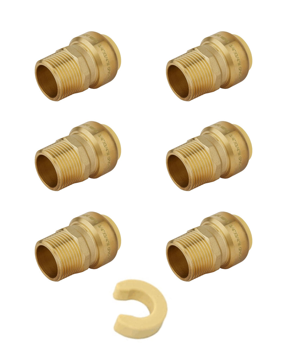 6Pcs EFIELD 3/4 Inch x 3/4 Male Adapter Push Fitting(PF125-6)
