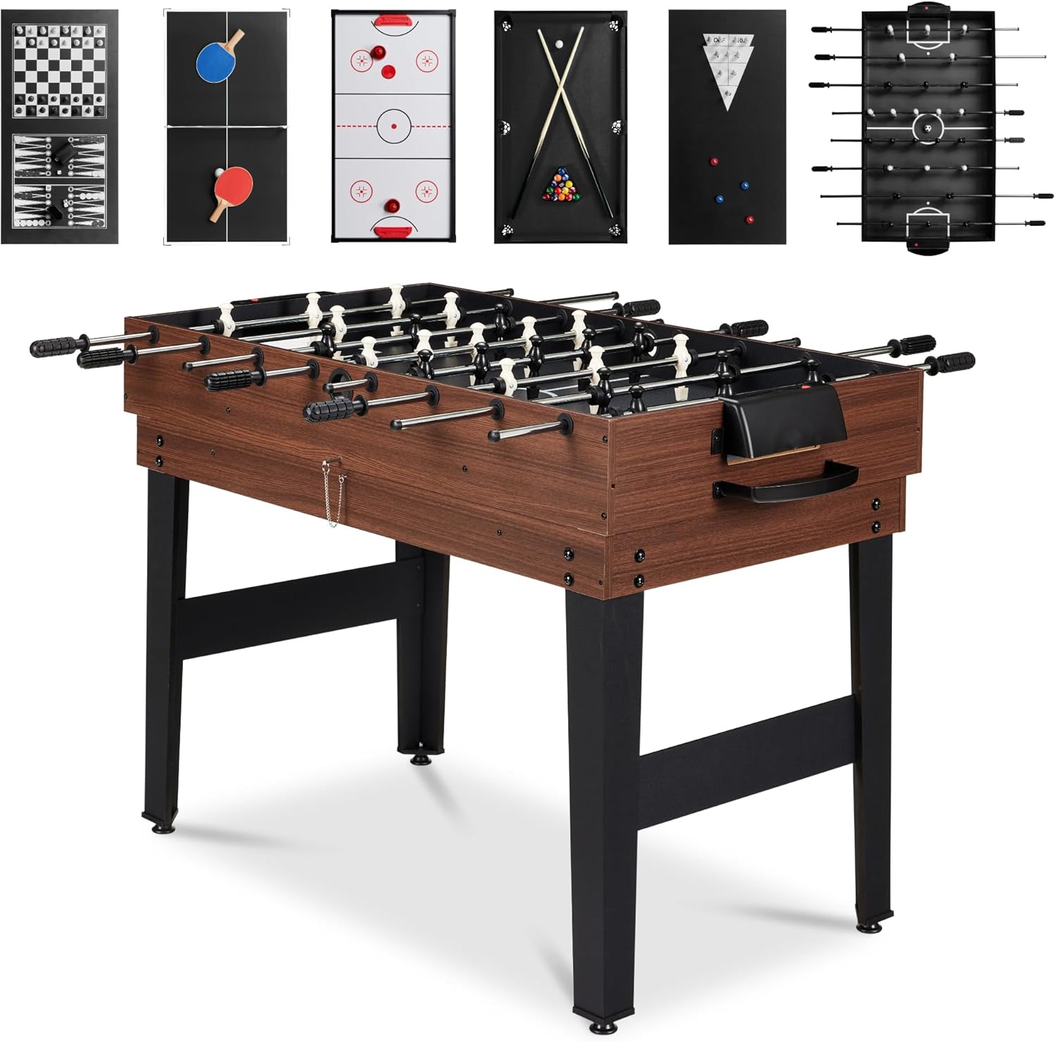 2x4ft Combo Game Table Set for Home, Game Room, Friends & Family w/Hockey, Foosball, Pool, Shuffleboard, Ping Pong