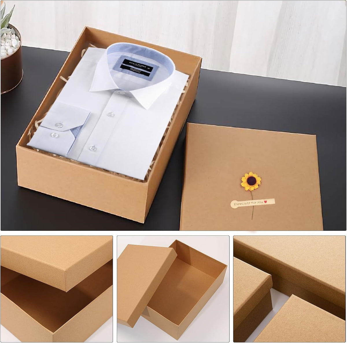 Gift Boxes with Lids for Presents, Set of 6 Empty Gift Boxes, Natural and Rustic Kraft Gift Wrap Boxes, Versatile