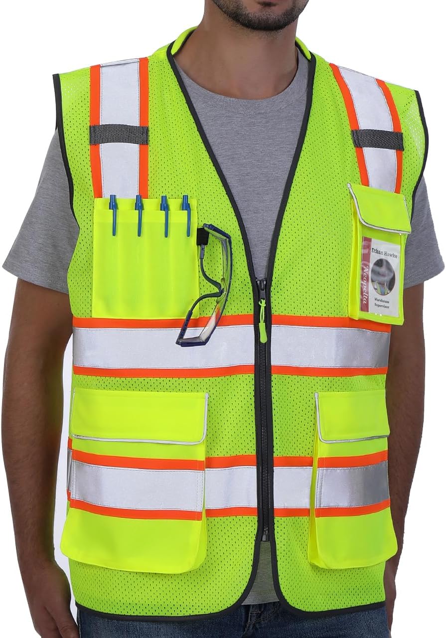 Hi Vis Reflective Safety Vest for Men Women Yellow Mesh/Orange XL | High Visibility Construction Work Vest with