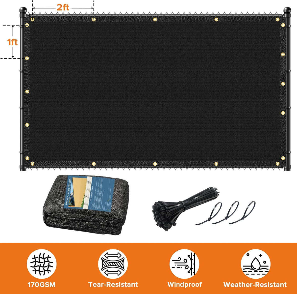 6ftx50ft Fence Privacy Screen Heavy Duty 170 GSM Windscreen & Dustproof Fabric Privacy Screen Covering Mesh Fencing
