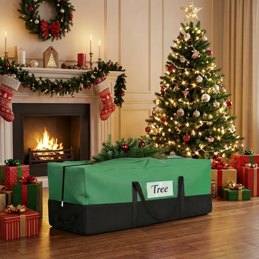 Christmas Tree Storage Bag, Fits 10-12 Ft Artificial Trees, Green | Wide Dual-Zipper Opening, Reinforced Handles