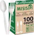 [7.1In 100Pcs] 100% Compostable Forks and Spoons Biodegradable Forks and Spoons HeavyDuty No Plastic Fork and Spoon