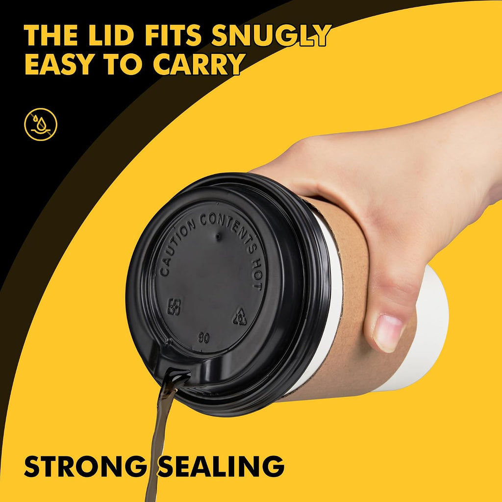12 oz 50 pack Disposable Paper Coffee Cups with Lids and Sleeves