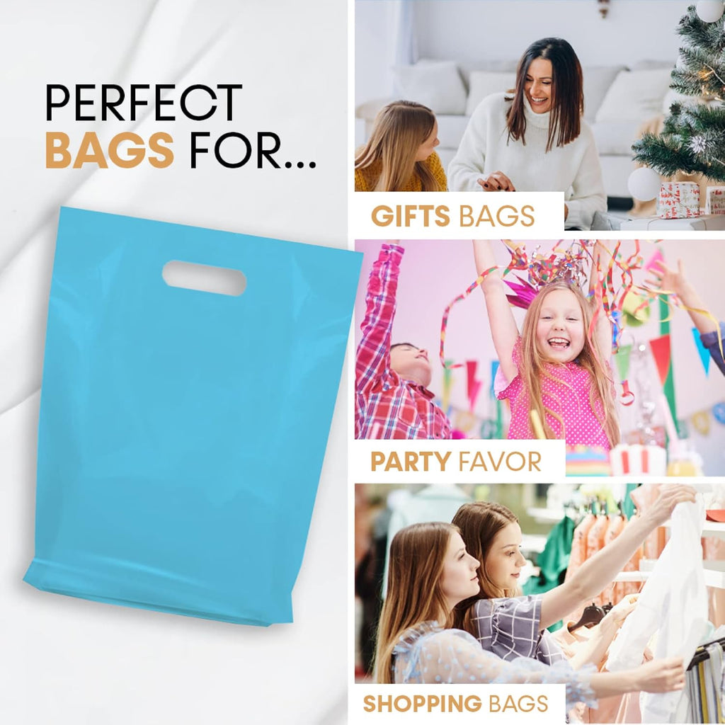 Retail Plastic Merchandise Bags, Die Cut Handles, Strong, Tear Resistent, different Sizes and Colors. Perfect for