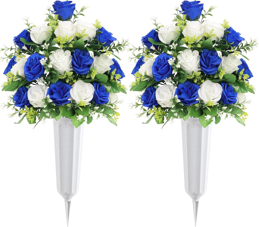 2Pcs Artificial Cemetery Flowers with Vase for Grave