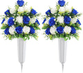 2Pcs Artificial Cemetery Flowers with Vase for Grave