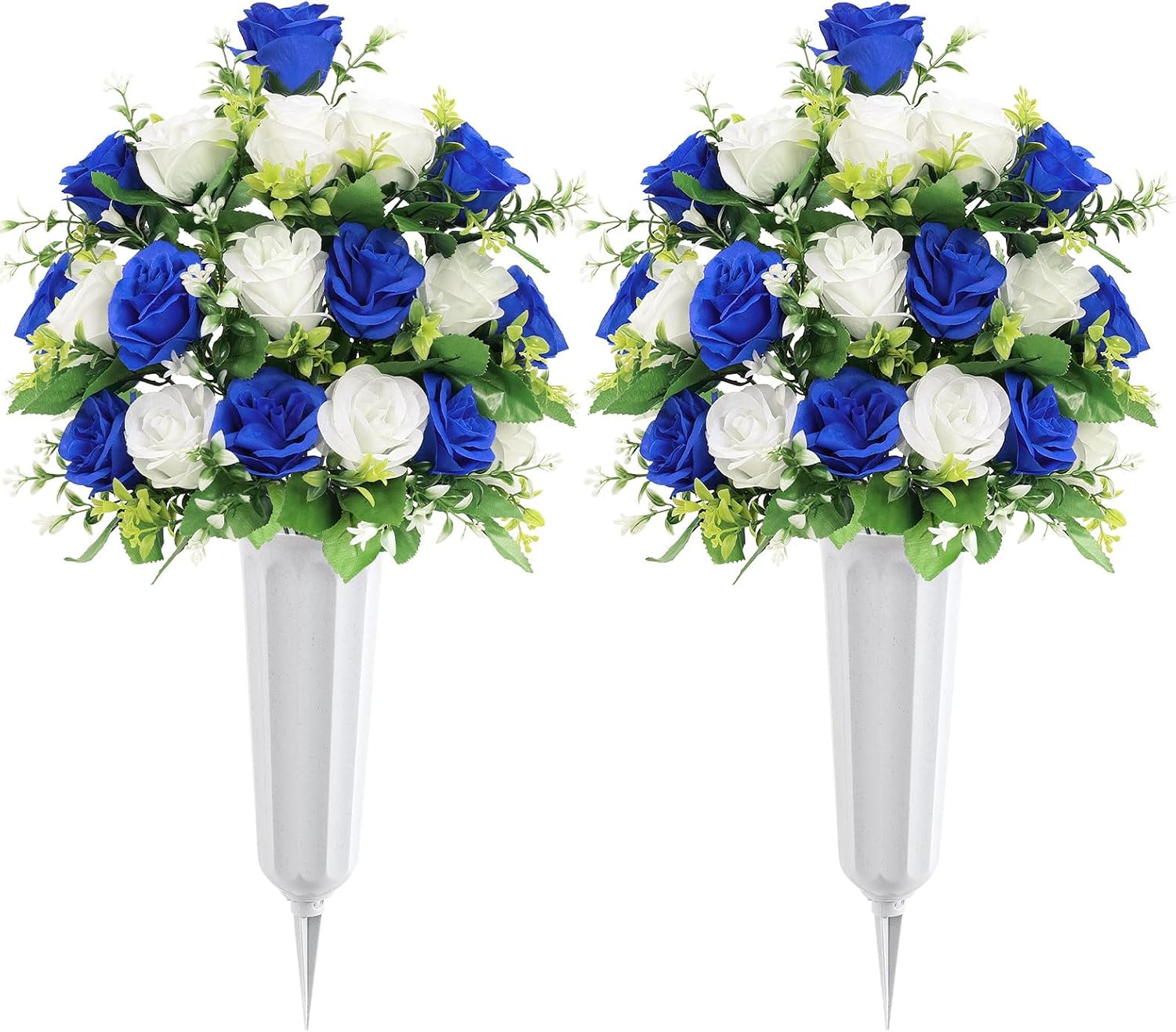 2Pcs Artificial Cemetery Flowers with Vase for Grave