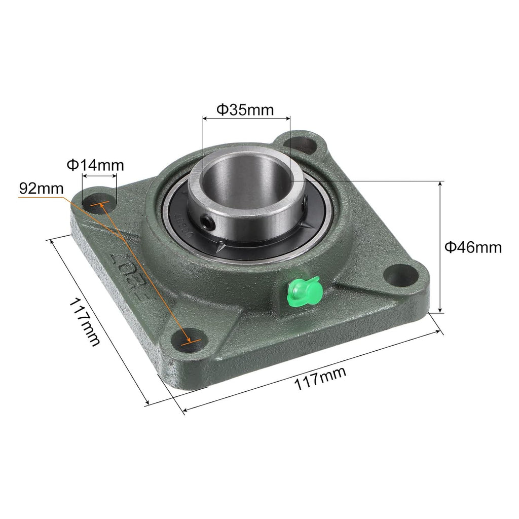 uxcell UCF207 Flange Block Bearings 35mm Bore Cast Iron Bearing Unit Set