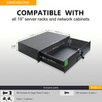 RIVECO 2U Rack Drawer Rack Mount Drawer for 19” Network Equipment & Server Rack Cabinet Lockable Deep Drawer with Key Black