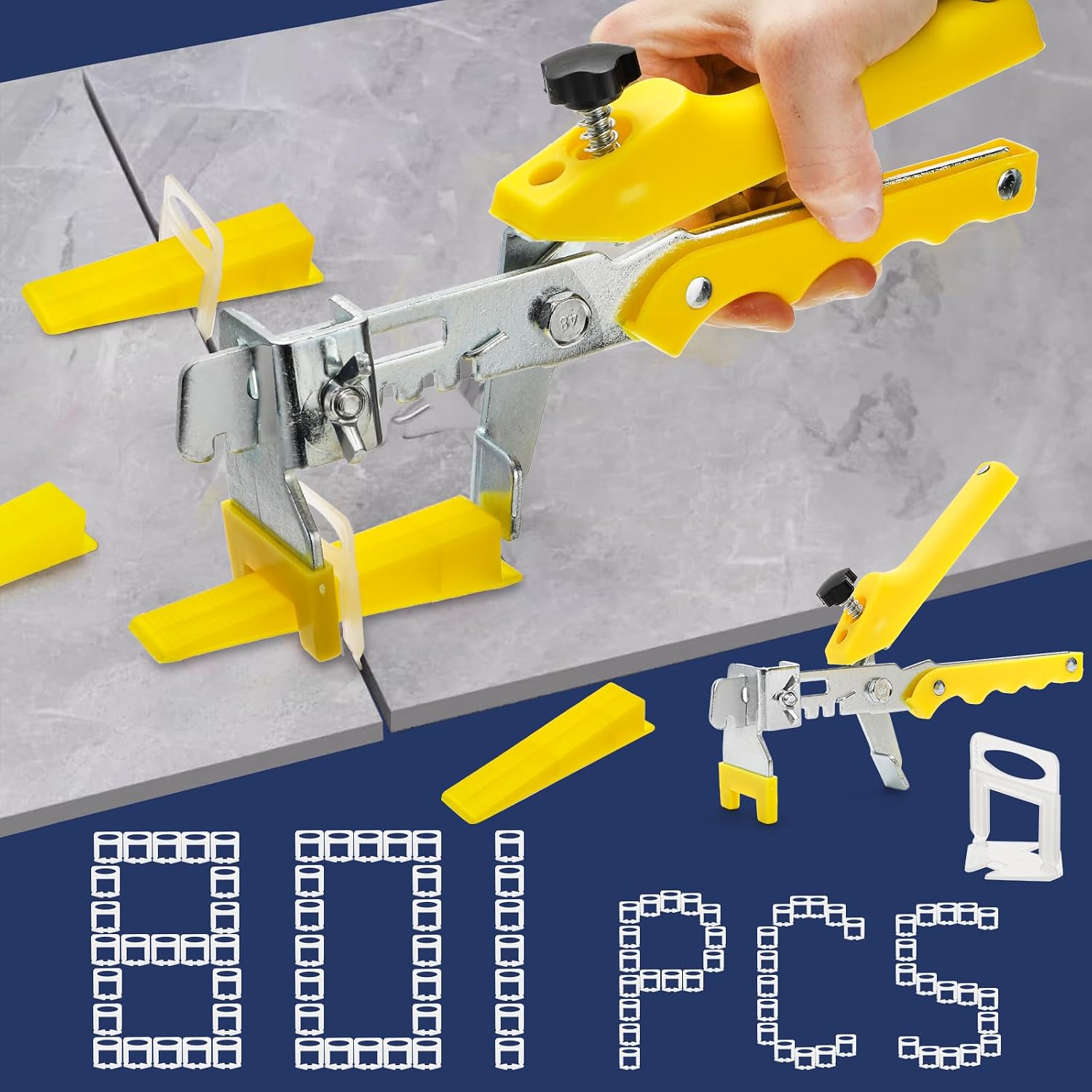 Tile Leveling System 1/8" Kit with 1pc Tile Plier, 600pcs Tile Spacers Level Clips, 200pcs Reusable Wedges for Wall