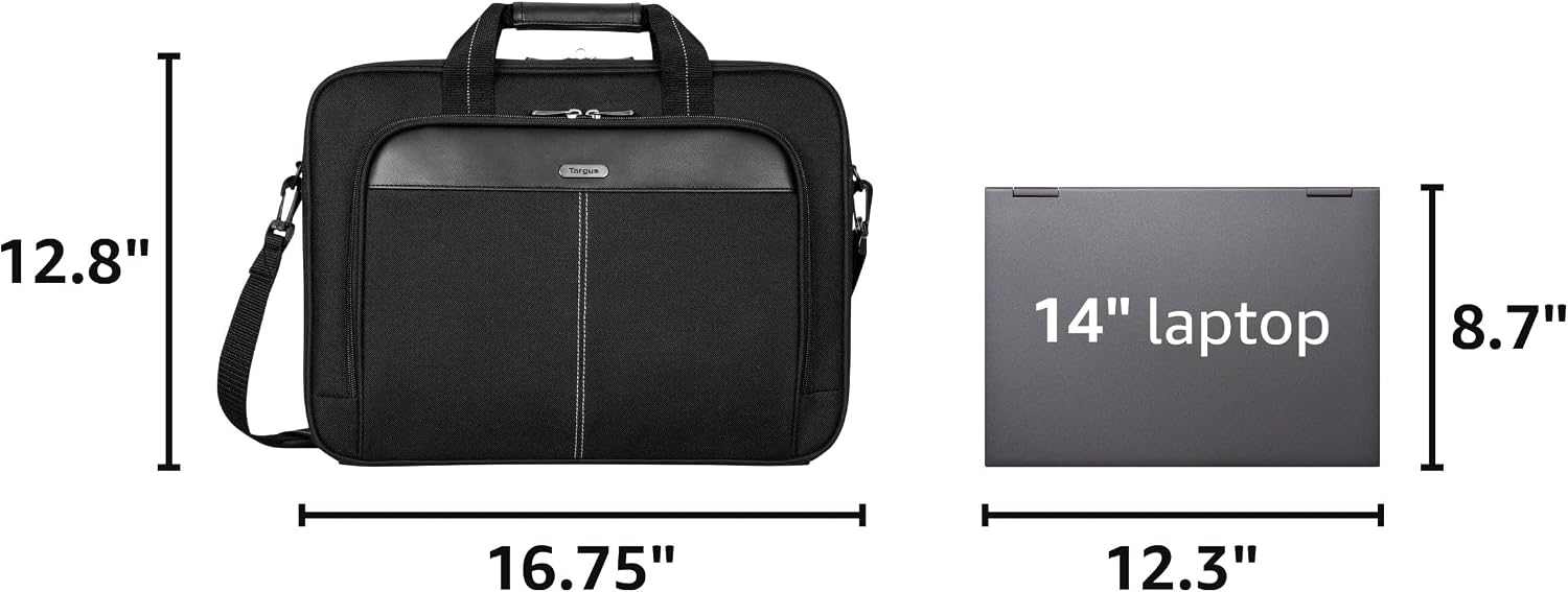 15-16 Inch Slim Lightweight Laptop Briefcase, Black - Messenger and Shoulder Bag with Padded Compartment and Trolley