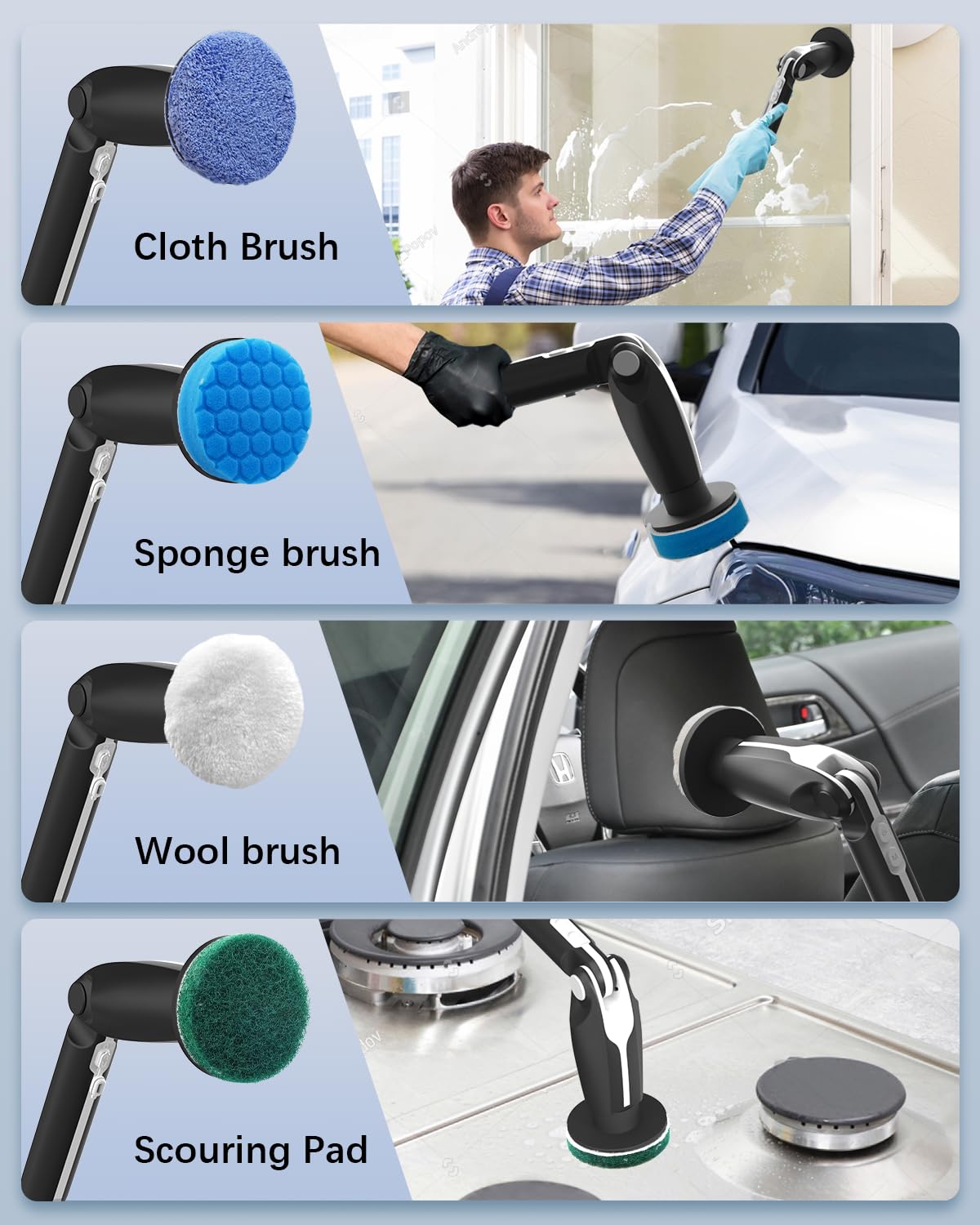 Electric Spin Scrubber, Shower Scrubber with 4 Adjustable Angles and 8 Brush Heads, Electric Scrubber with Long