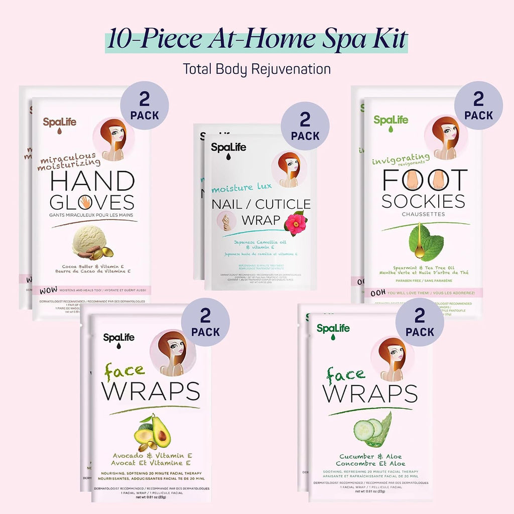 10 Piece Korean Face Mask & Moisturizing Hand Gloves Set | Foot Mask Socks for Dry Cracked Hands & Feet | Korean