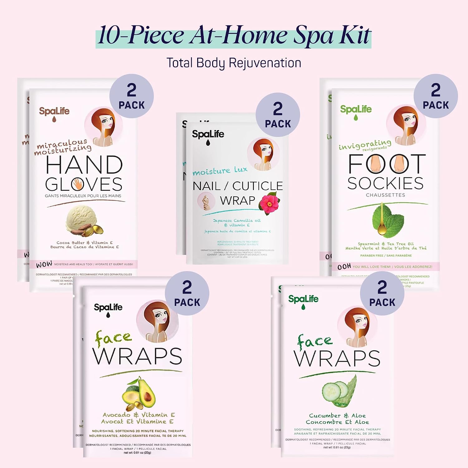 10 Piece Korean Face Mask & Moisturizing Hand Gloves Set | Foot Mask Socks for Dry Cracked Hands & Feet | Korean